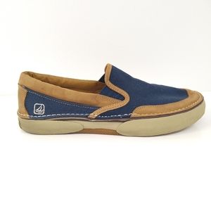 Sperry Men Size 9 M Largo Tan Suede Canvas Navy
